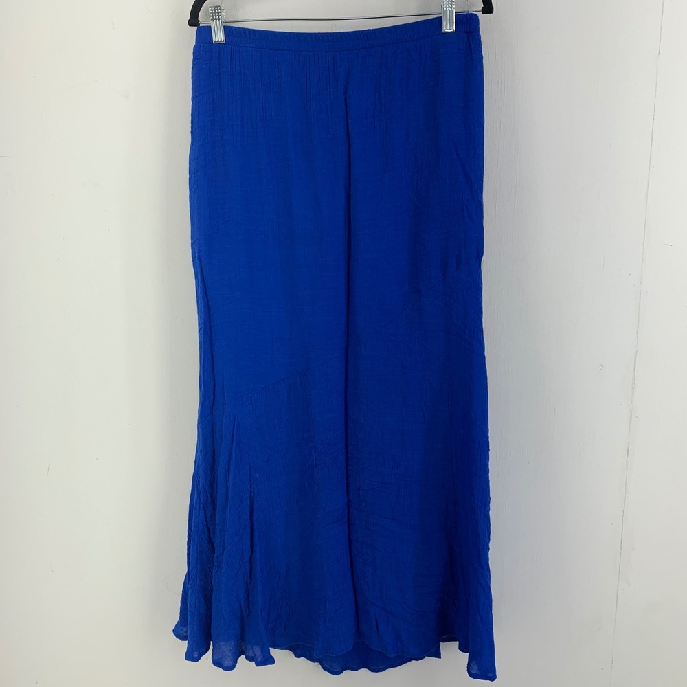 Crinkle Gauze Maxi Skirt Peasant Blue Womens Large Boho Elastic Waist Festival